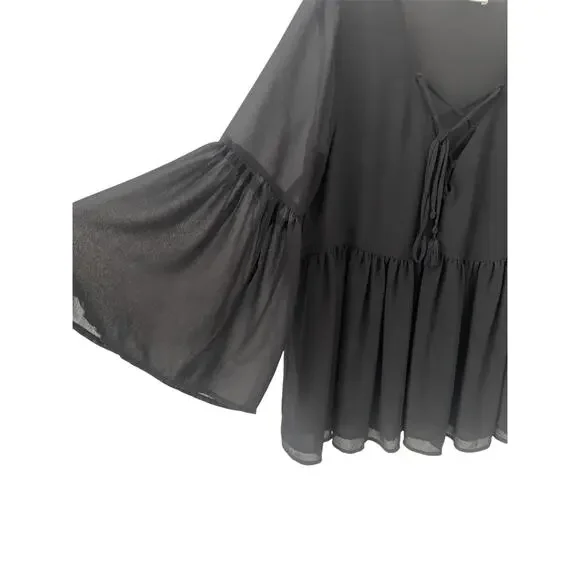 Show Me Your Mumu Black Poet Tie Blouse Sz L - Picture 4 of 6